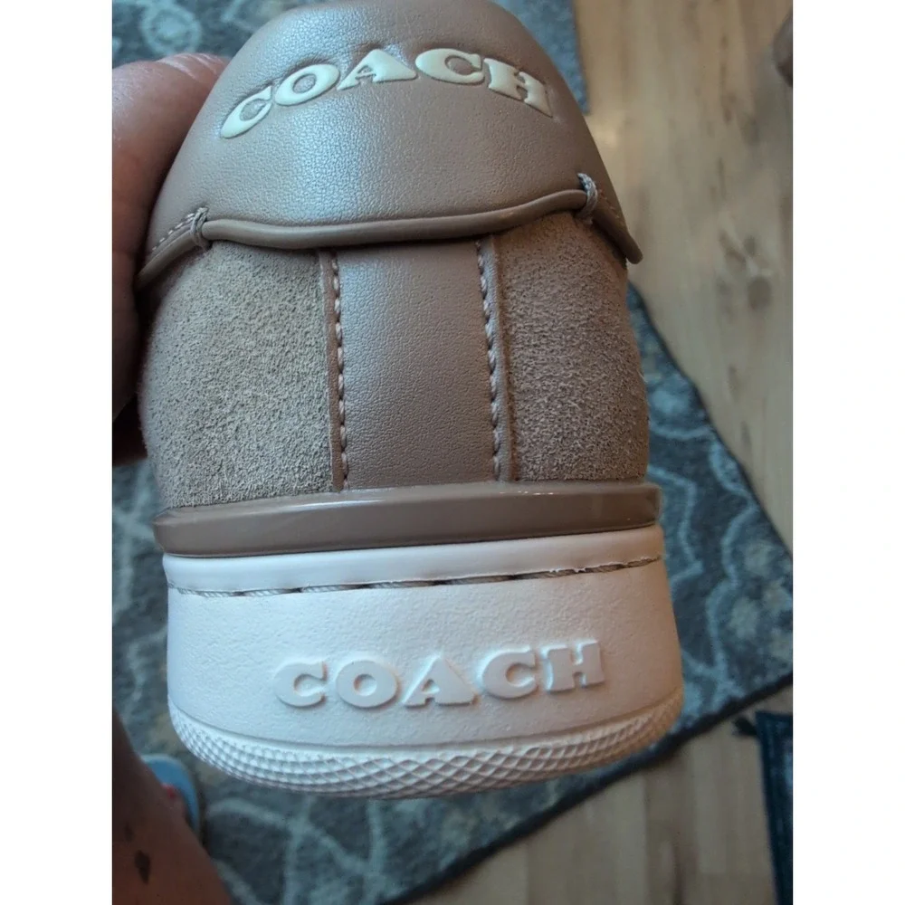 Womens Coach Lowline Tan Suede Sneakers Shoes Sz 8.5 CU191 Cream Excellent Cond